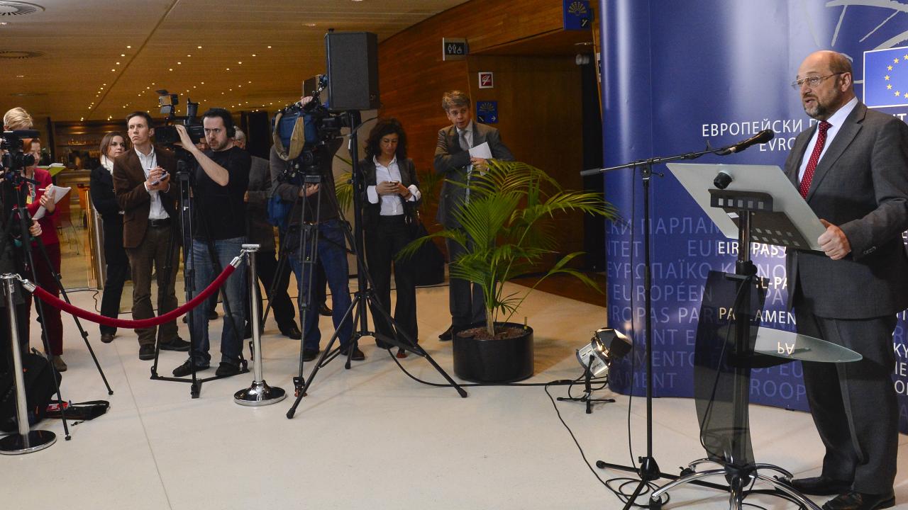 EU-parlamentets talman Martin Schulz efter omröstningen om långtidsbudgeten.