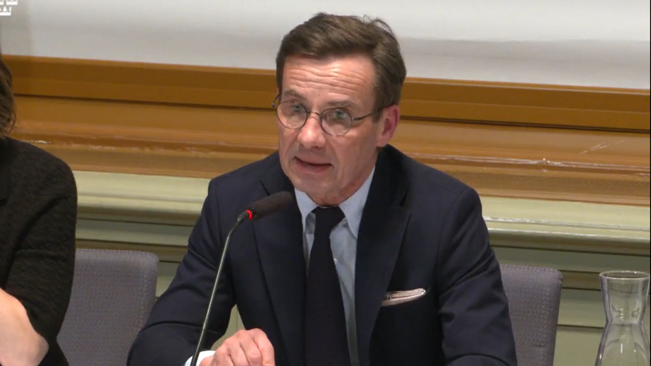 Statsminister Ulf Kristersson (M) i riksdagens EU-nämnd på onsdagen. 