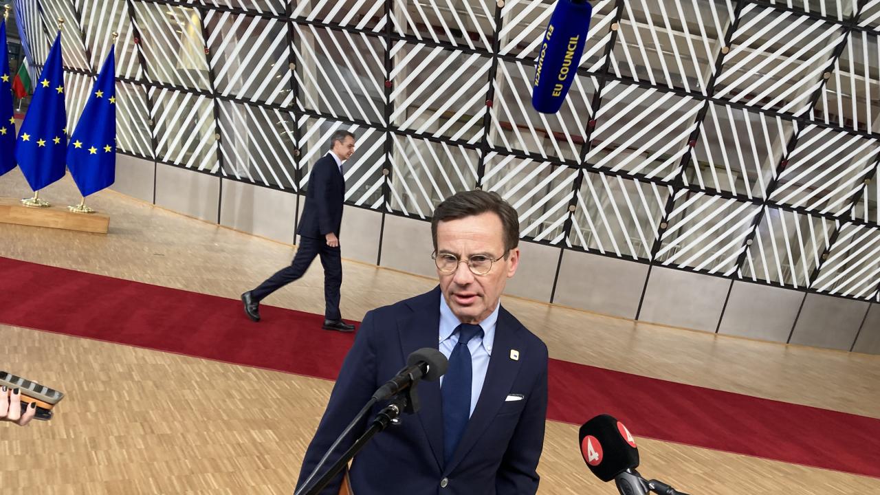 Statsminister Ulf Kristersson (M) på torsdagens toppmöte. 