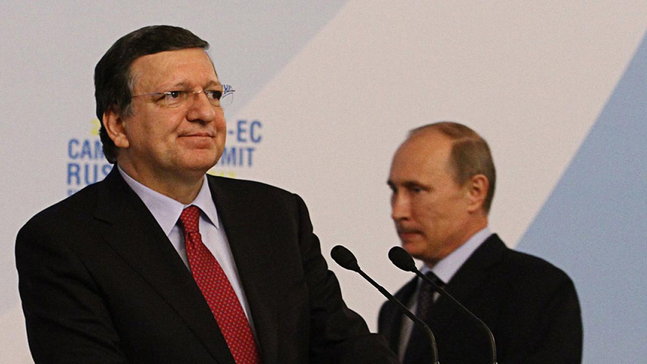 EU-kommissionens ordförande José Manuel Barroso och Rysslands president Vladimir Putin under veckans toppmöte i ryska Jekaterinburg.