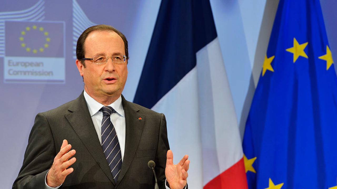 Franske presidenten François Hollande lanserar sin stora vision för EU. Arkivbild. Franske presidenten François Hollande lanserar sin stora vision för EU. Arkivbild.