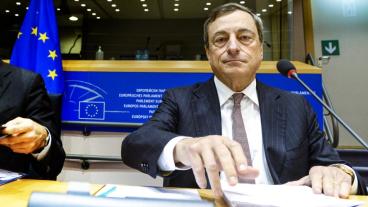 ECB-chefen Mario Draghi under måndagens utfrågning i EU-parlamentet.