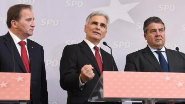 Statsminister Stefan Löfven (S), Österrikes förbundskansler Werner Faymann (S) och Tysklands vice förbundskanslern Sigmar Gabriel (S) är överens att driva kravet på ett socialt protokoll vid nästa stora fördragsändring i EU.