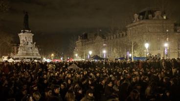 Nuit debout-rörelsen samlas vid Place de la Libération i centrala Paris. 