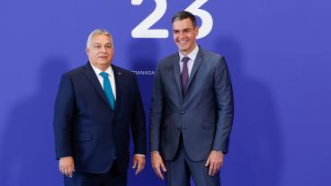 Ungerns premiärminister Viktor Orbán och Spaniens premiärminister Pedro Sánchez. Arkivbild.