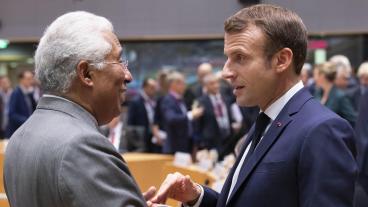 Portugals premiärminister Antonio Costa och Frankrikes president Emmanuel Macron. Arkivbild