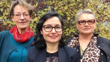 FV: Partiledare för Fi, Grudrun Schyman, partiledare för Fi Gita Nabavi, EU-ledamot Soraya Post Fi.