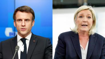 EU-vurmaren Emmanuel Macron står mot EU-skeptikern Marine Le Pen i söndagens franska presidentval. 