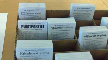 EU-valet 2009. Valsedlar i Rydaholms bibliotek.
