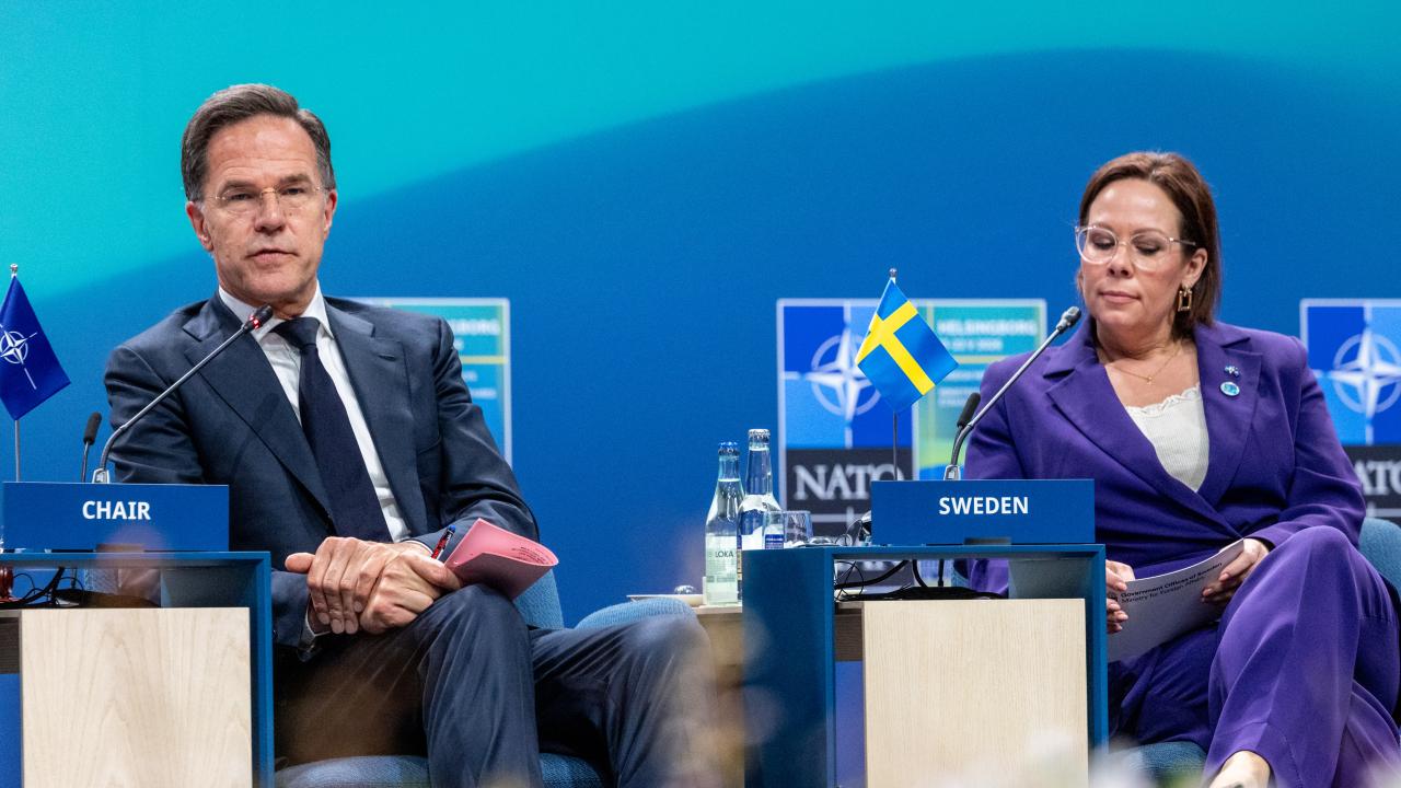 Natos generalsekreterare Mark Rutte och Sveriges utrikesminister Maria Malmer Stenergard (M) under Natomötet i Helsingborg.. 