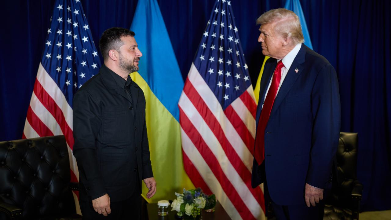 Ukrainas president Volodymyr Zelenskyj och USA:s president Donald Trump vid FN-mötet i New York på tisdagen.