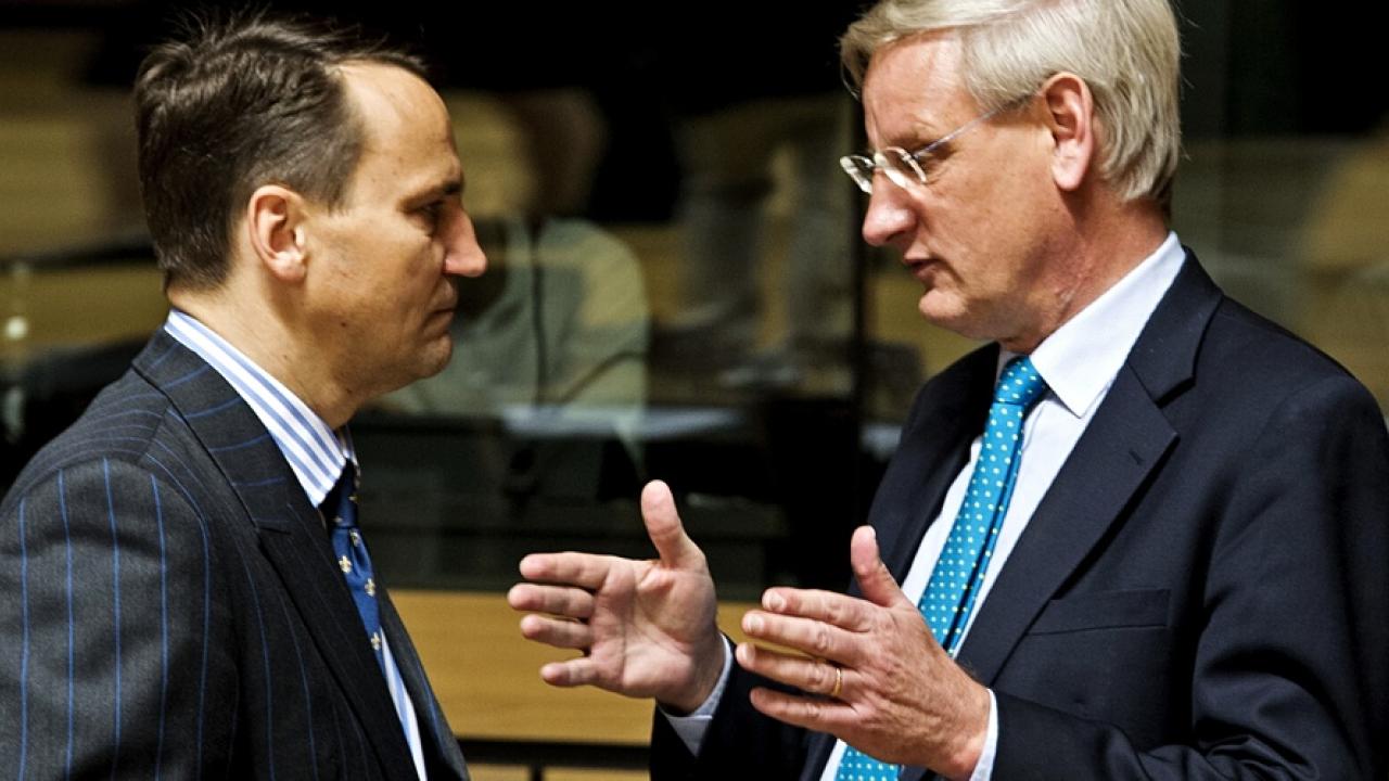 Den polske utrikesministern Radek Sikorski och hans svenske motsvarighet Carl Bildt har samarbetat under en lång tid tillbaka. Arkivbild.
