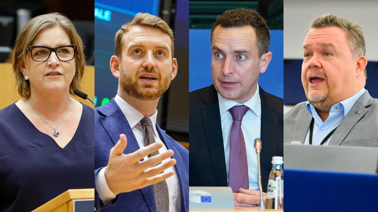 Svenska EU-parlamentarikerna Karin Karlsbro (L), Jakop Dalunde (MP), Tomas Tobé (M) och David Lega (KD). Svenska EU-parlamentarikerna Karin Karlsbro (L), Jakop Dalunde (MP), Tomas Tobé (M) och David Lega (KD).