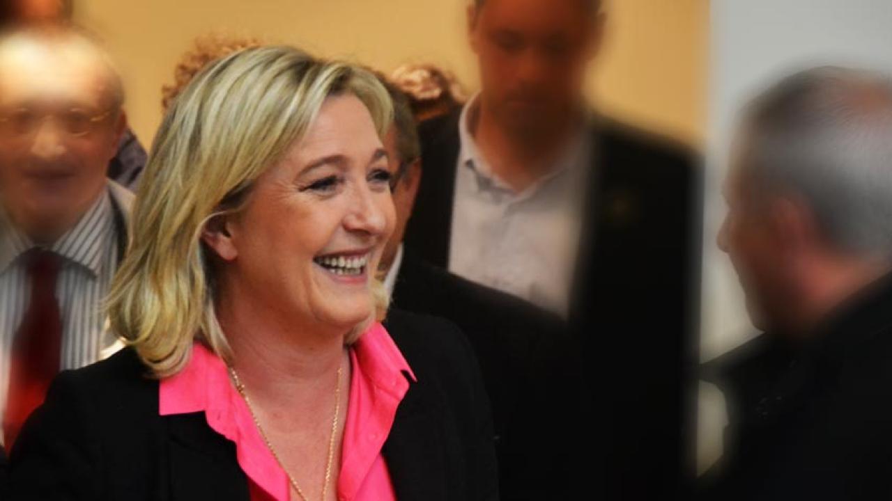 Partiledaren för franska Nationella fronten tillika EU-parlamentarikern Marine Le Pen. Arkivbild.