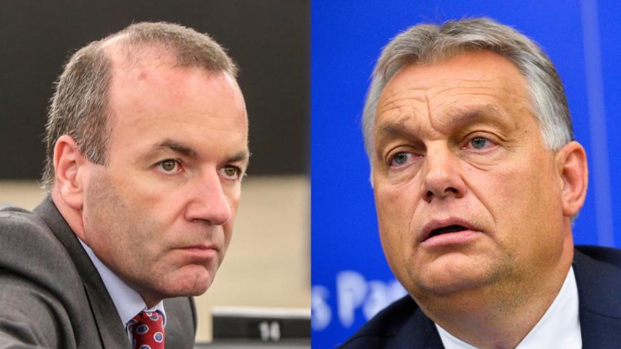 EPP:s kandidat till att bli nästa ordförande i EU-kommissionen Manfred Weber och Ungerns premiärminister Viktor Orbán. Arkivbild.