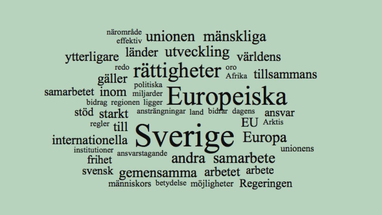 De 50 mest framträdande orden i utrikesdeklarationen (småord som ”och”, ”till”, ”den” med mera, är borttagna)