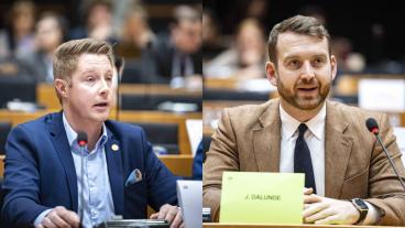 Europaparlamentariker Jakop Dalunde (MP) och Johan Nissinen (SD) 