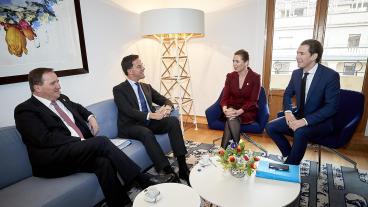 Ledarna för de fyra "sparsamma" EU-länderna Sverige, Nederländerna, Danmark och Österrike. Arkivbild.
