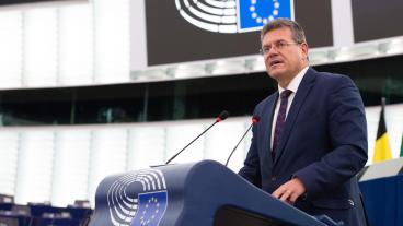 EU-kommissionär Maroš Šefčovič presenterar nästa års arbetsprogram för EU-parlamentet. 