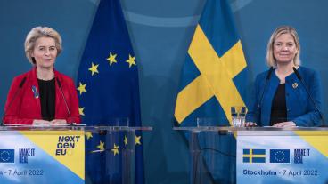 EU-kommissionens ordförande Ursula von der Leyen och statsminister Magdalena Andersson under torsdagens pressträff i Stockholm.