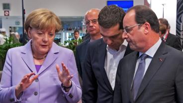 Angela Merkel, Alexis Tsipras och François Hollande under torsdagens toppmöte. Angela Merkel, Alexis Tsipras och François Hollande under torsdagens toppmöte.