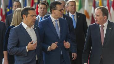 Statsminister Stefan Löfven vid ett tidigare toppmöte ihop med Greklands premiärminister Alexis Tsipras och Polens premiärminister Mateusz Morawiecki.
