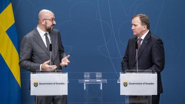 Europeiska rådets ordförande Charles Michel och statsminister Stefan Löfven. 