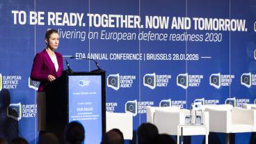 EU:s utrikeschef Kaja Kallas manade europeiska försvarsindustri att öka leverenserna: "Gör er redo att ta utmaningen".