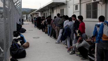 Migranter i läger på grekiska Lesbos 2015. Arkivbild.