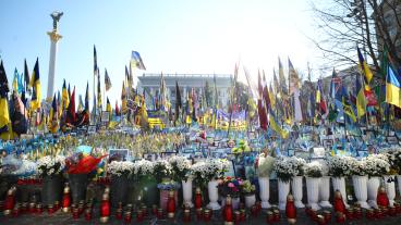 Minnesplats i Kiev för stupade ukrainska soldater. Arkivbild.