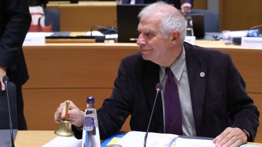 EU:s utrikesrepresentant Josep Borrell leder mötet mellan medlemsländernas utrikesministrar.