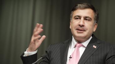 Den georgiske presidenten Micheil Saakasjvili i Washington. Valkampanjen pågår både där och i Bryssel, såväl som i Georgien.