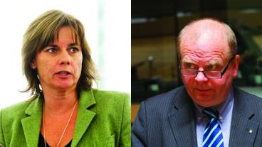 Fiskedebattören Isabella Lövin (MP) och  Landsbygdsminster Eskil Erlandsson har olika uppfattningar om hållbart fiske.