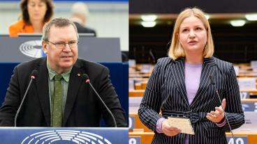 EU-parlamentariker Erik Bergkvist (S) och Arba Kokalari (M). Arkivbild.