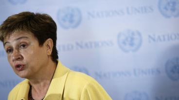 Kristalina Georgieva på besök vid FN-högkvarteret i New York. Arkivbild.