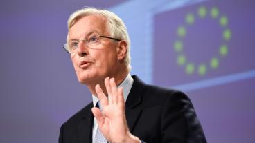 EU:s chefsförhandlare Michel Barnier efter fredagens avslutade brexitförhandlingar med sin brittiske motsvarighet David Frost.