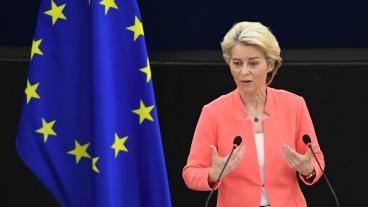 EU-kommissionens ordförande Ursula von der Leyen under onsdagens linjetal om läget i unionen.