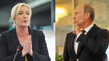 Nationella frontens ledare Marine Le Pen och Rysslands president Vladimir Putin. Arkivbild.